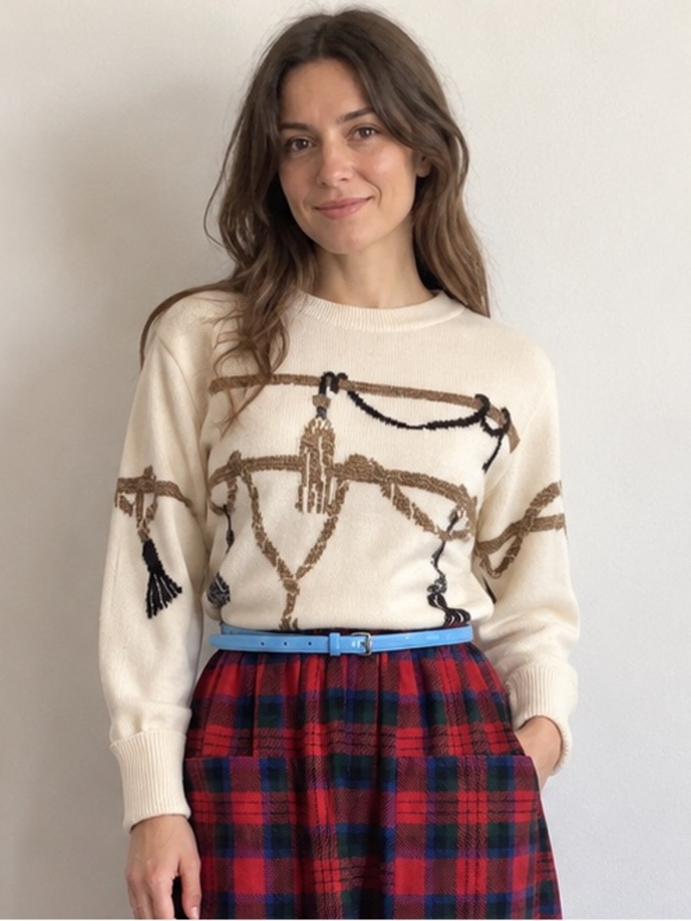 Vintage 80s Mondi Wool Blend Baroque Tassel Sweater West Germany 36 Small US 4-6